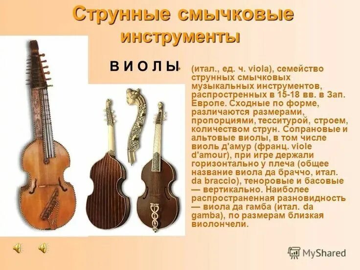 Общее название струнных смычковых инструментов 5