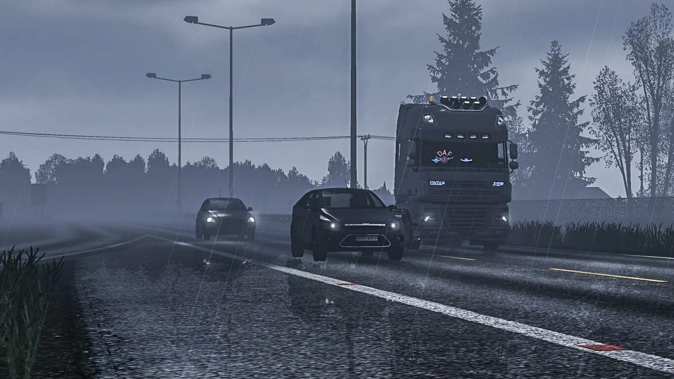 Игра где туман. Euro Truck Simulator 2 дождь. Евро трак симулятор 1. Етс 2 ливень. Realistic Rain ETS 2.