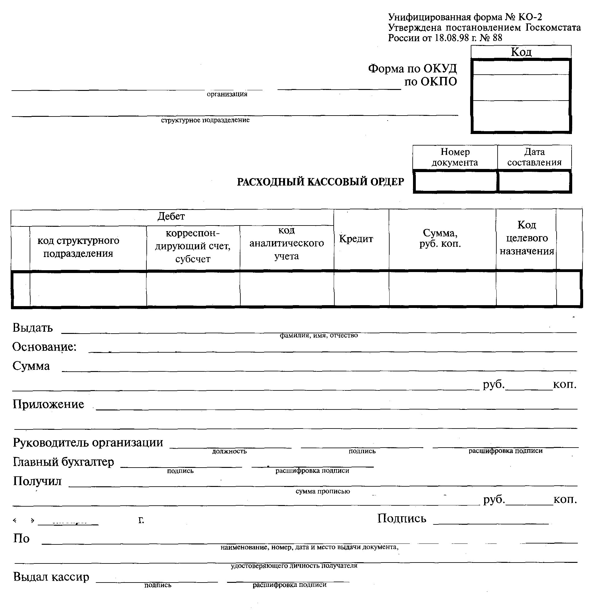 Расходный кассовый ордер (унифицированная форма n ко-2) (ОКУД 0310002). Расходный кассовый ордер 2021. Форма РКО расходный кассовый ордер. Расходный кассовый ордер 2023.