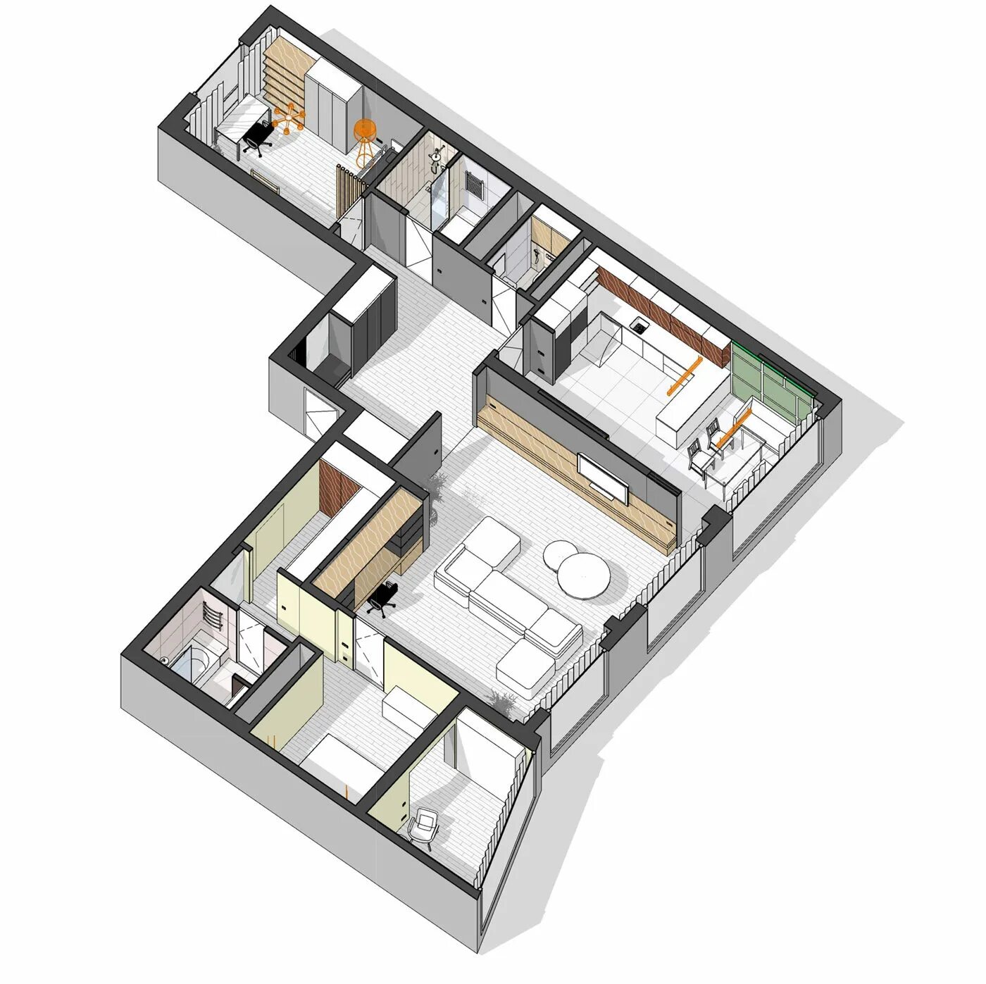 Визуальный план. Планировка квартиры revit 3d. ревит 3д интерьер. визуализация интерьера в ревит. проекты интерьеров в ревит.