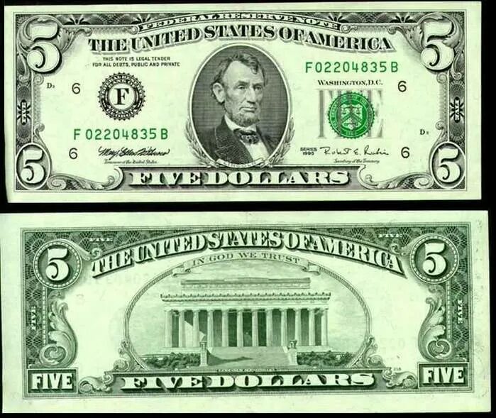 Новые 5 долларов. 5 Долларов купюра. 5 Долларов с обратной стороны. Пять долларов США. Самая большая долларовая купюра США В обороте.