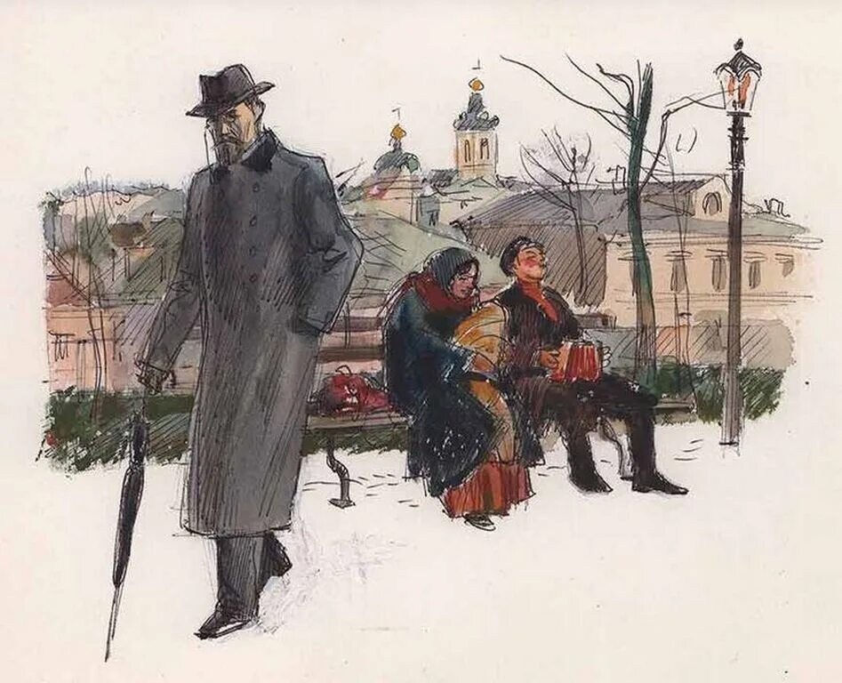 Человек в произведениях а п чехова. Человек в футляре антон павлович чехов. а п чехов новогодние великомученики. анатолий иткин художник. анатолий иткин иллюстрации.