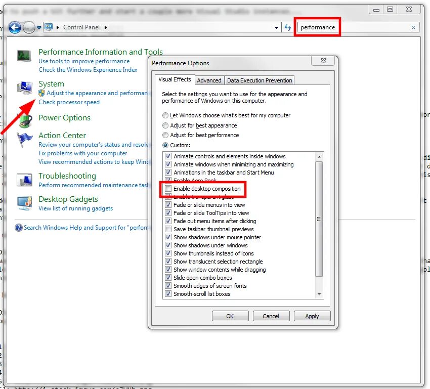Как убрать стол изменении. Отключить композицию рабочего стола. Отключить композицию рабочего стола Windows 7 что это. Как отключить композицию рабочего стола Windows 10. Изменить цветовую схему для улучшения производительности Windows 7.