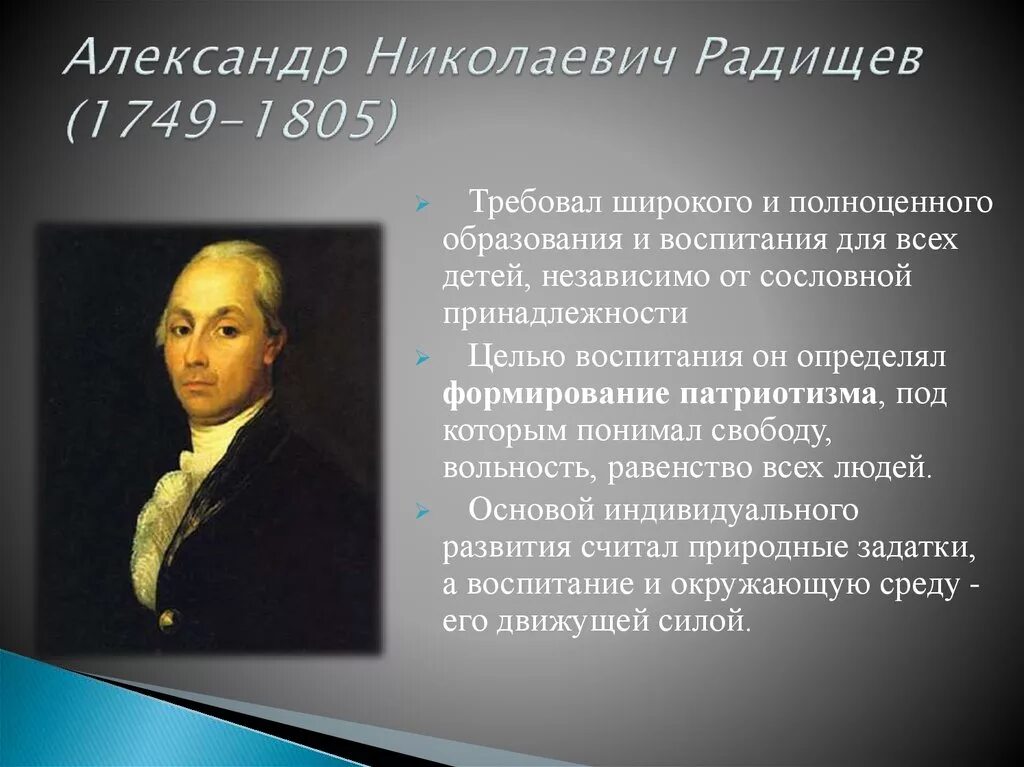 Радищев России 18 века. А Н Радищев вклад.