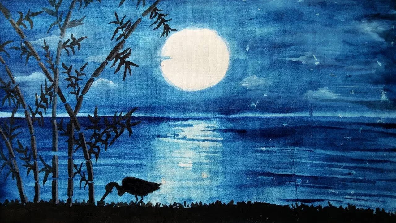 Луна 6 класс. Рисунок к лунной сонате Бетховена. Рисунок ночного пейзажа. Ночь рисунок. Пейзаж Лунная ночь.