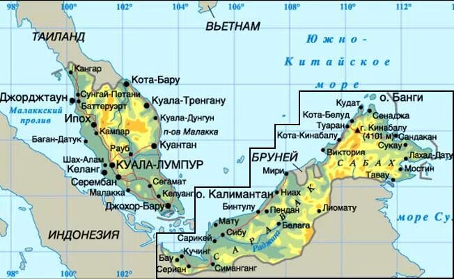 Территория малайзии. Карта Малайзии географическая. Малайзия карта на русском. Малайзия на карте где находится.