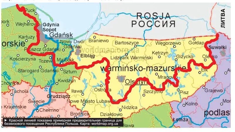 Варминско Мазурское воеводство и Восточная Пруссия. Граница Польши и Калининграда на карте. Варминско Мазурское воеводство карта. Граница Калининграда с Польшей.