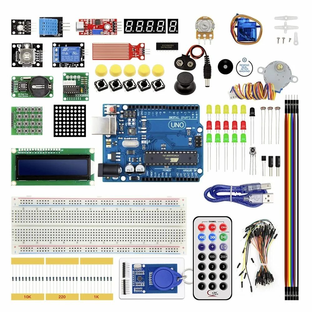 Набор arduino starter kit. Ардуино уно набор. uno r3 starter kit. стартовый набор ардуино уно. набор для моделирования ардуино arduino uno r3 9v maximum kit с rfid модулем.