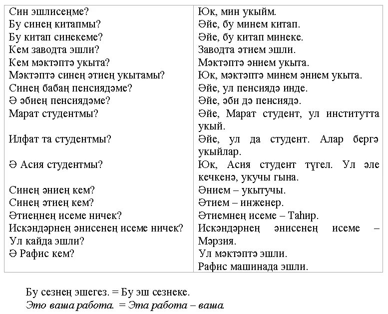 Предложения на татарском языке