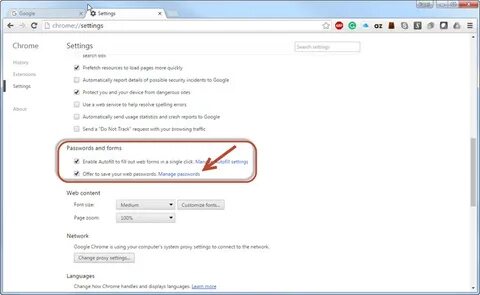 Chrome set setting