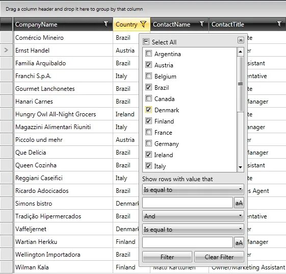 Wpf datagrid. Datagrid wpf. c# wpf datagrid фильтр. как выглядит фильтрация для datagrid. telerik ui for silverlight.