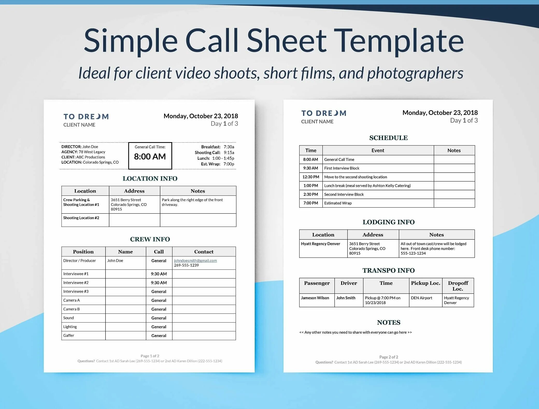 Simply call. Call Sheet. Call Sheet Template. Sample Call Sheet.