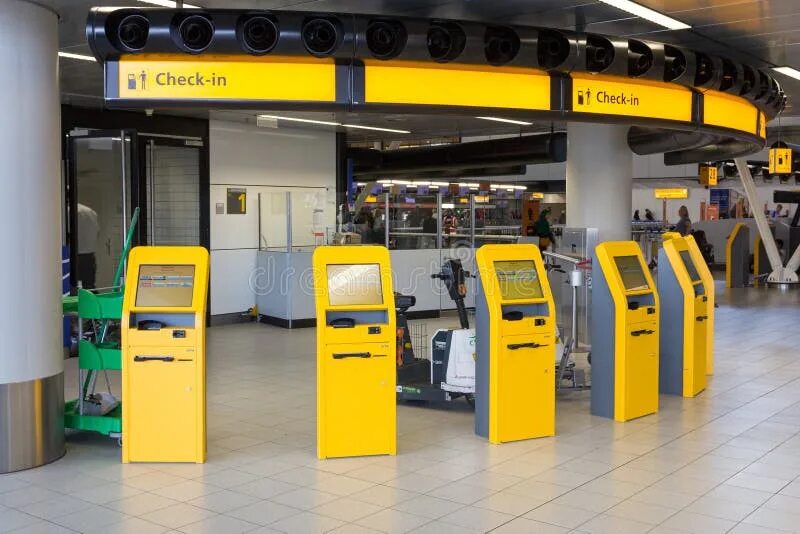 Check in point. Self check in airport. self check. check in. check-in point trucks.