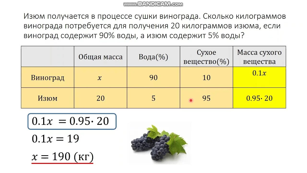 Виноград содержит 80 а изюм 8. Задача про сушку винограда. задача про изюм и виноград егэ. задачи на изюм и виноград егэ с решением. изюм получается в процессе сушки.