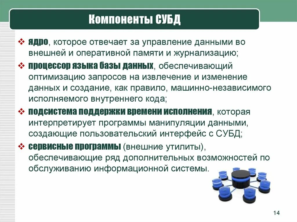 Компоненты изменения данных. Компоненты СУБД. Журнализация СУБД это. Базовые ИТ. Журнализация БД типы и Назначение.