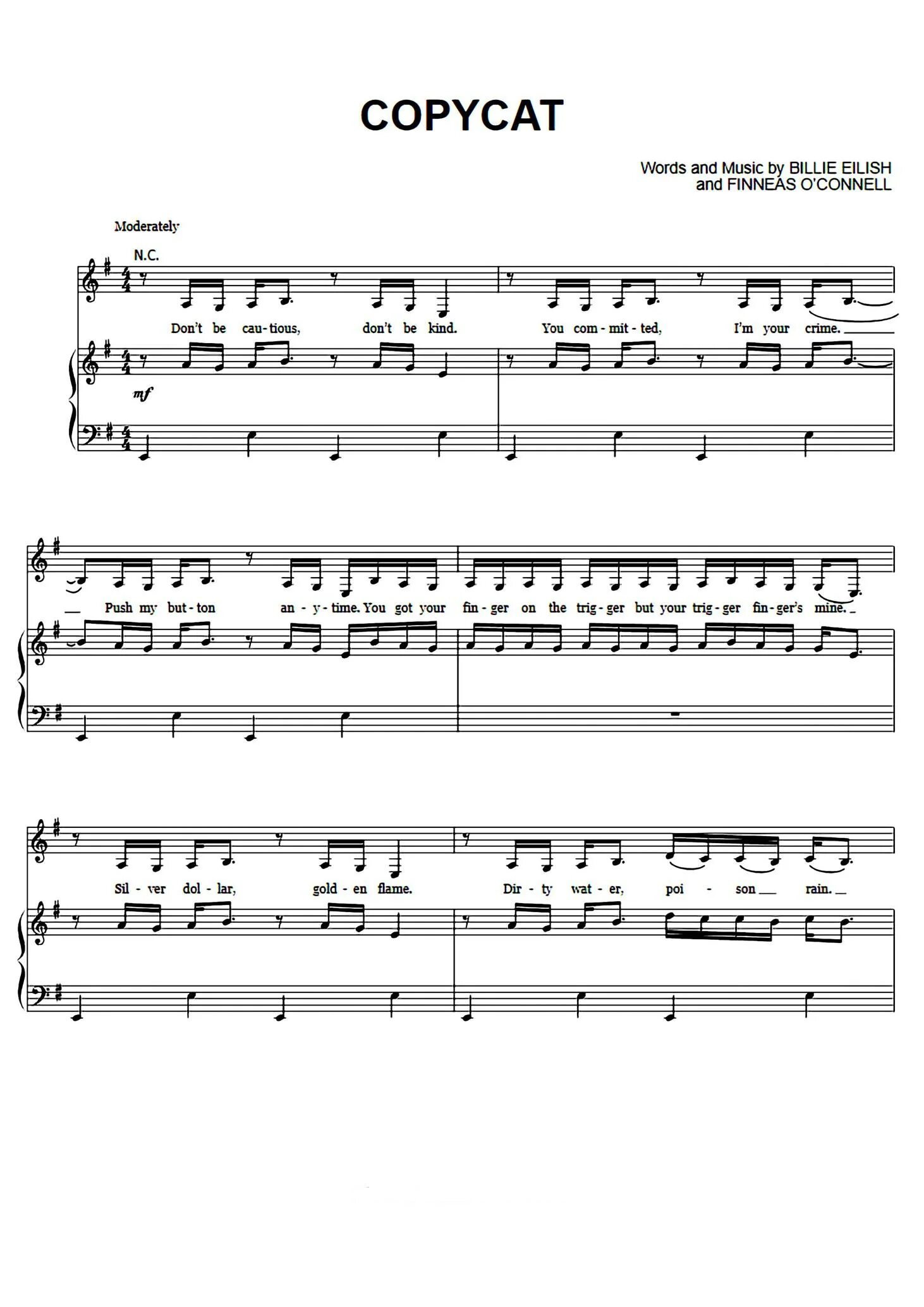 Copycat перевод песни. Ноты для пианино билли айлиш. Billie eilish ноты. Копикэт. Copycat lyrics.