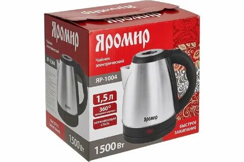 Электрический чайник Яромир ЯР-1004 нержавеющая сталь, 1500 Вт, 1.5 л 0R-00...
