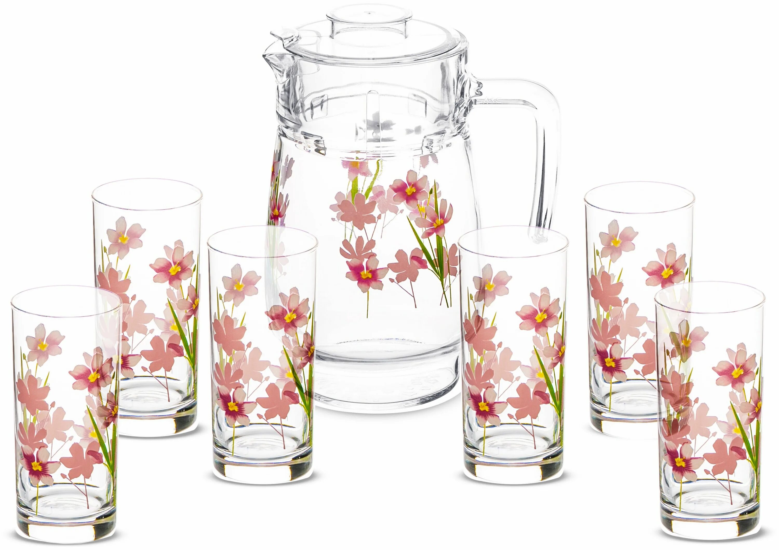 арт. набор кувшин и стаканы. Pasabahce 95972. 1607/6-д (вишня на ветке). Pasabahce 95972.