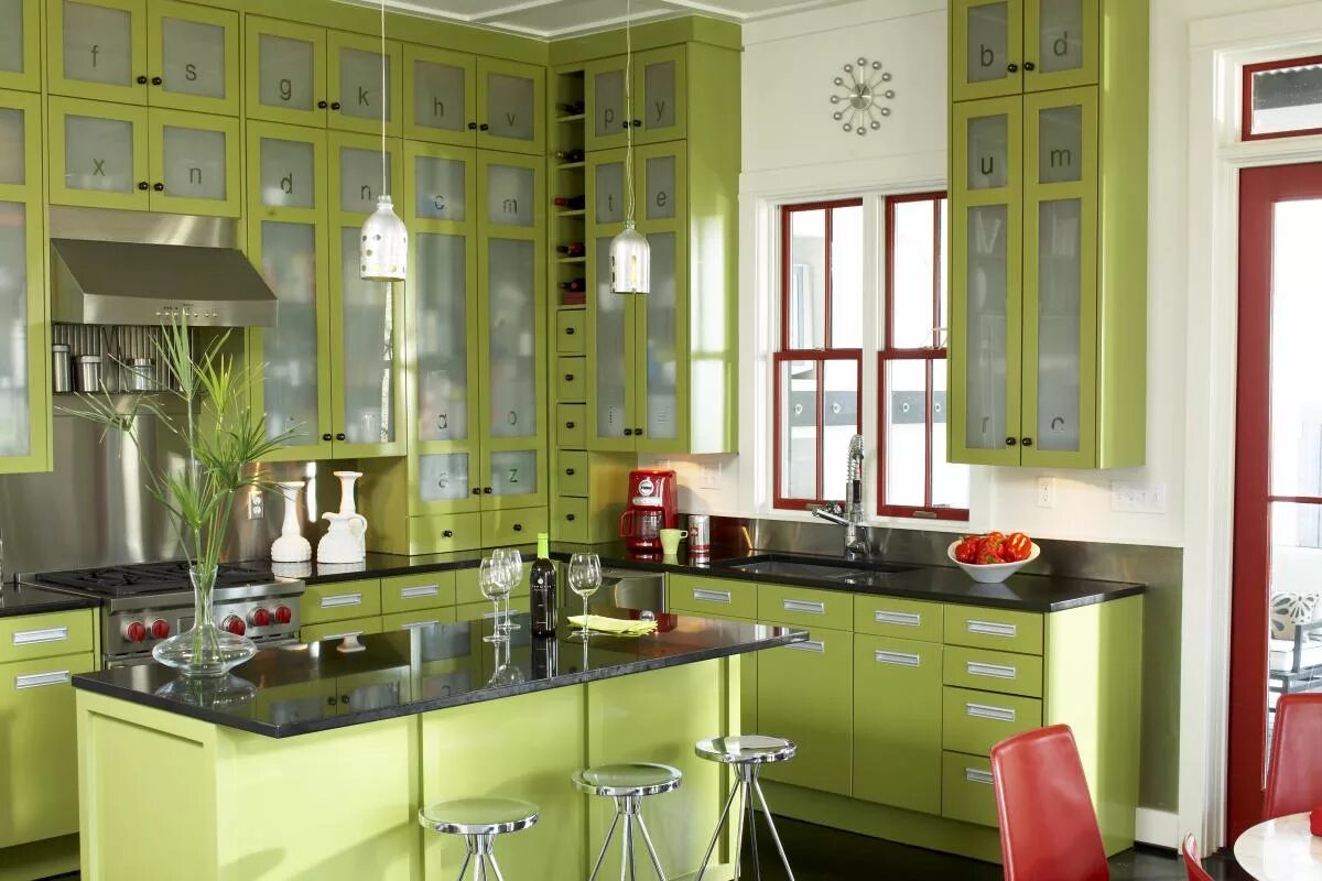 lovely colors Beautiful kitchen cabinets, Green kitchen cabinets, Green kitchen 