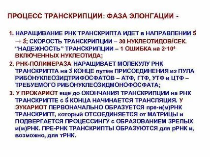 Укажите характеристики процесса транскрипции