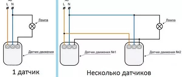Подключение нескольких датчиков. Схема подключения двух датчиков движения для освещения. схема подключения светильника с двумя датчиками движения. схема расключения двух датчиков движения. схема подключения двух датчиков движения к лампочке.