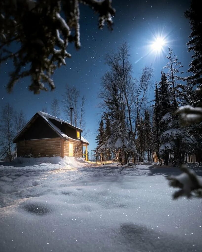 Спокойной ночи красивая зимняя ночь. Зимний вечер. Домик в зимнем лесу. Деревня зимой. Зима ночь.