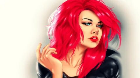 Нарисованная девушка в красных