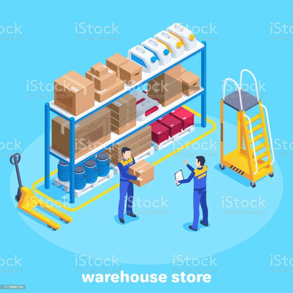 Store loading. Isometric warehouse technics. store warehouse references.