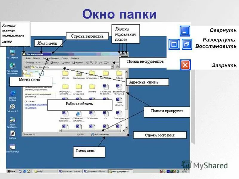 Перечислите основные элементы управления. Окно папки. элементы окна папки. элементы графического интерфейса окна. элементы интерфейса окна папки.