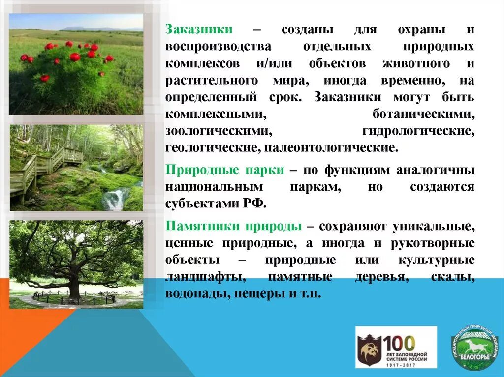 Создание заказников. Охрана природы заповедники национальные парки