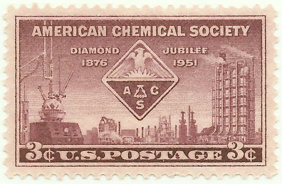Chemical society. Американское химическое общество. Марки USA. Америка 1951. Американские марки промышленности.