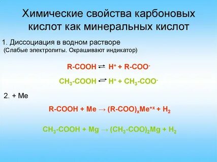 Химические свойства карбоновых