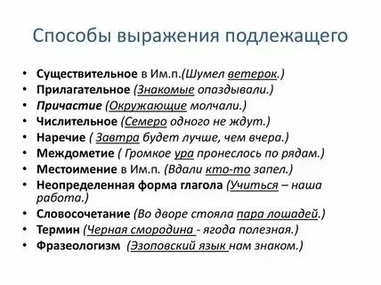 Таблица способы выражения подлежащего 8 класс