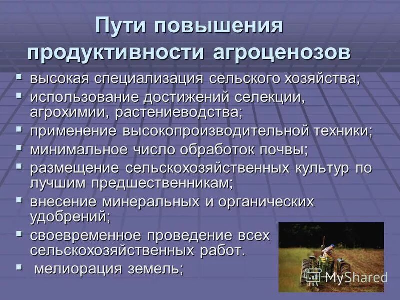 Агроценоз энергия. Пути повышения продуктивности агроценоза. Пути увеличения производительности.