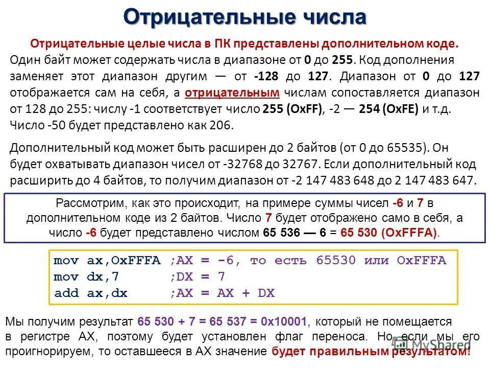 Отрицательное число ассемблер. Отрицательное число ассемблер