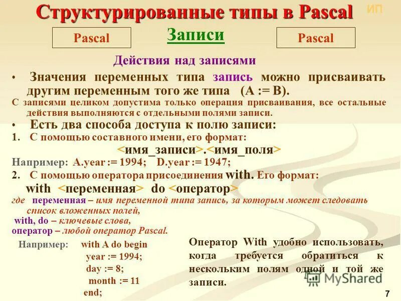 Записи в паскале презентация
