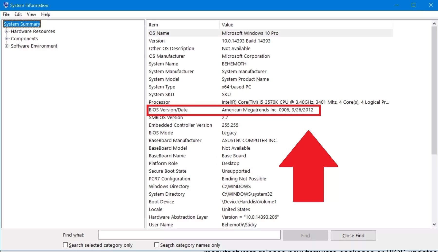 Check the Version of BIOS. System Manufacturer ASUSTEK Computer Inc. American MEGATRENDS BIOS update. System Manufacturer System product name. Update system bios