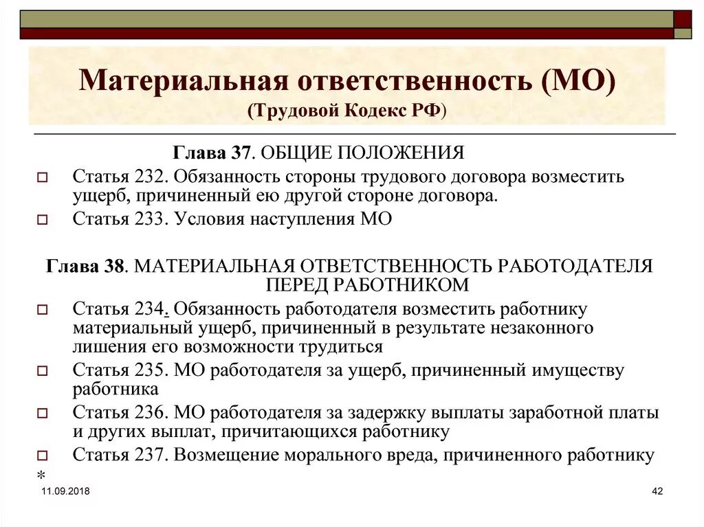 Статью 58 тк рф. Трудовой кодекс материальная ответственность. Виды материальной ответственности. Материальная ответственность кодекс. Разновидности материальной ответственности.