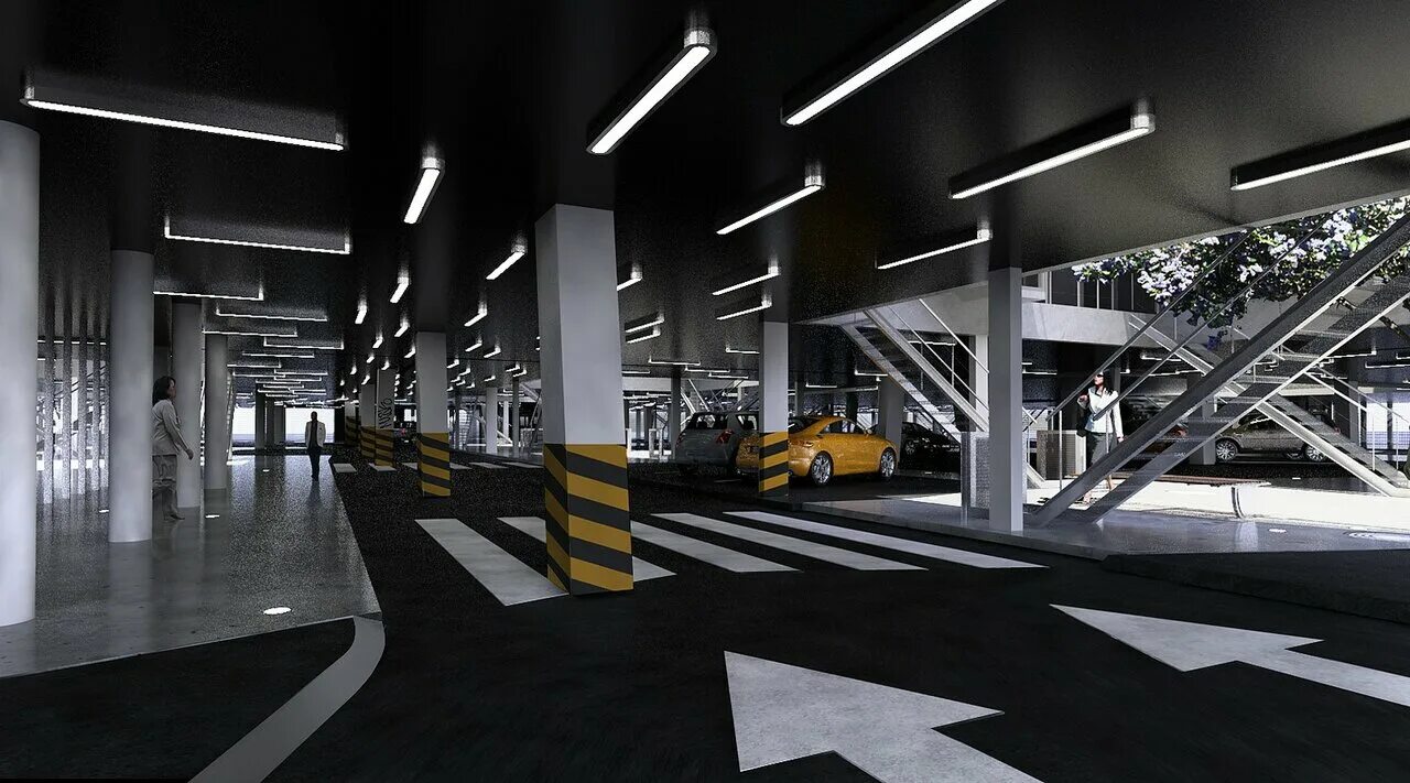 многоуровневая подземная парковка. подземная парковка. современная подземная парковка. красивый паркинг. подземный паркинг москва.