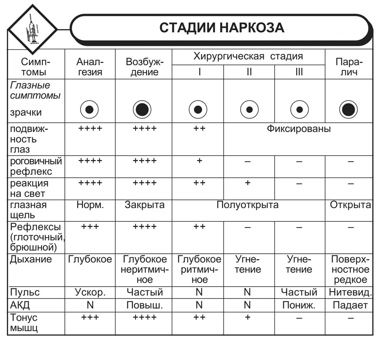 За сколько часов до наркоза. Таблица стадий наркоза. Схема стадий наркоза. Хирургические стадии наркоза схема. Стадии эфирного наркоза и их характеристика.