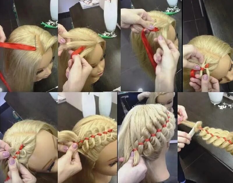 Косы с лентами пошагово. Вплести ленту в косу. Косички с лентой пошагово. Вплести ленту в косу. Косички с ленточками поэтапно.