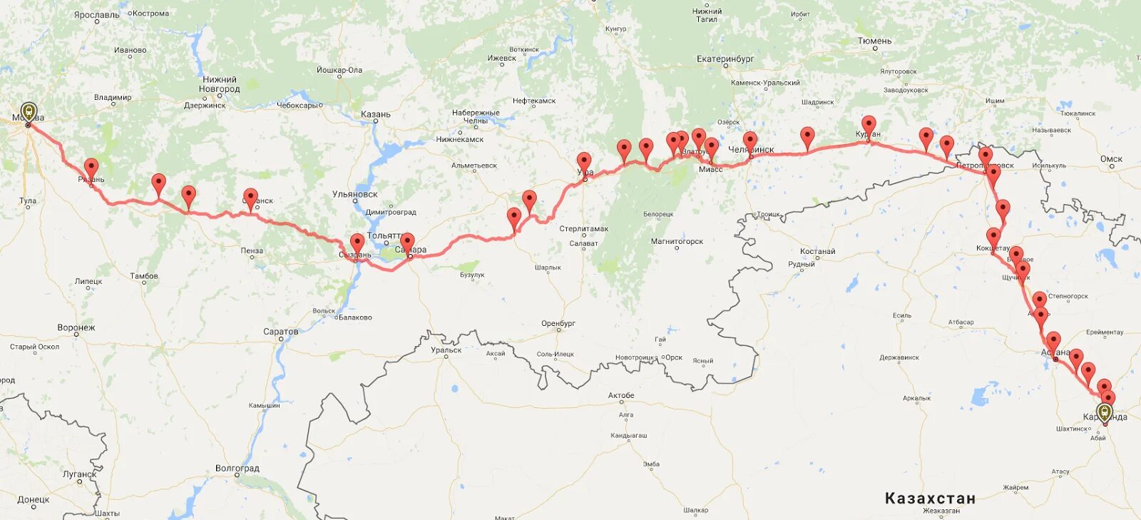 Маршрут поезда тюмень. Москва Караганда карта. Москва Караганда на карте России. Караганда Чебоксары поезд маршрут. Автомобильный маршрут Москва Караганда.