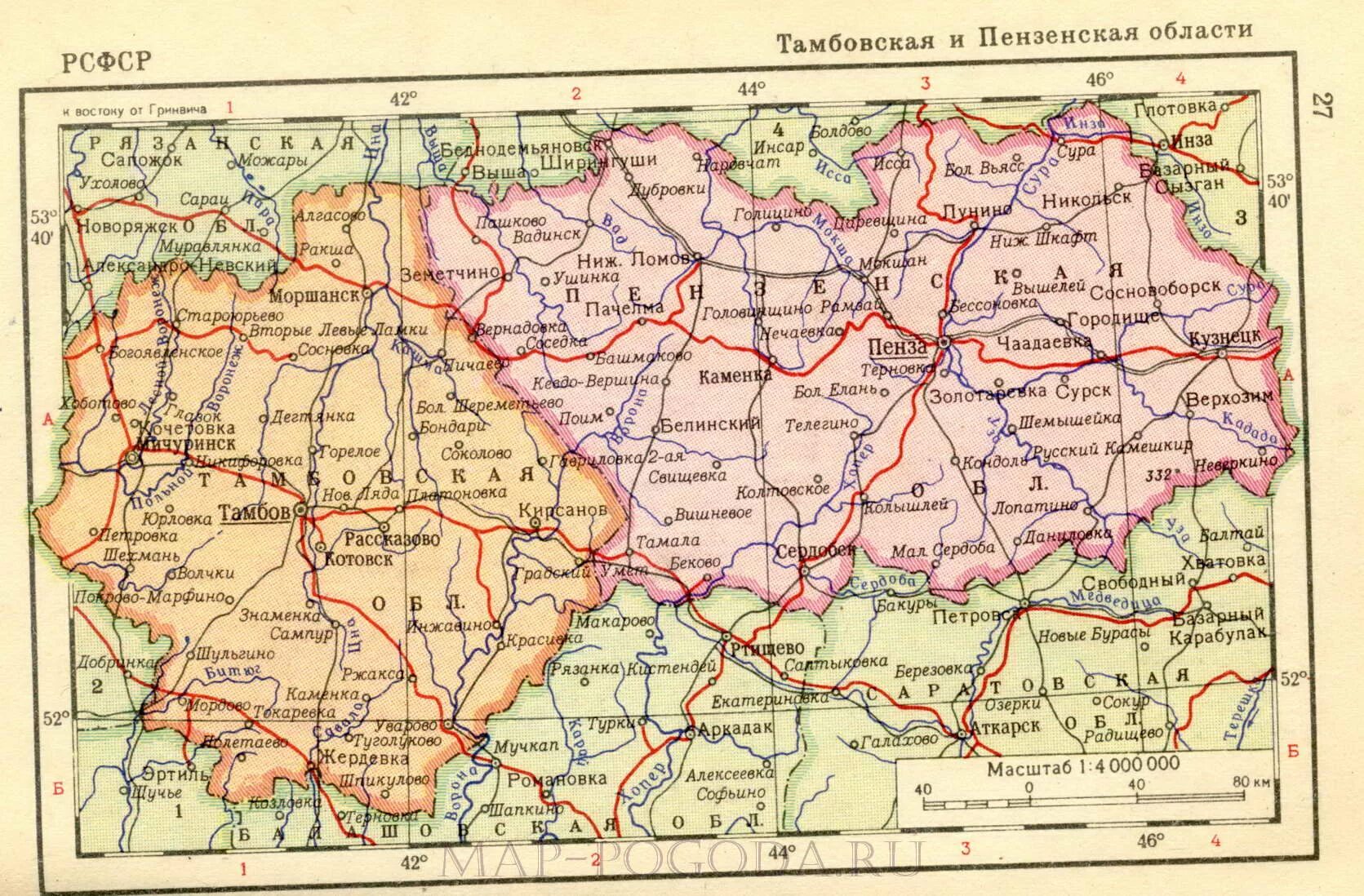 Карта Тамбовской и Пензенской областей. Карта Пензенской обл. Пензенская область 1939. Карта Пензенской области с районами подробная.
