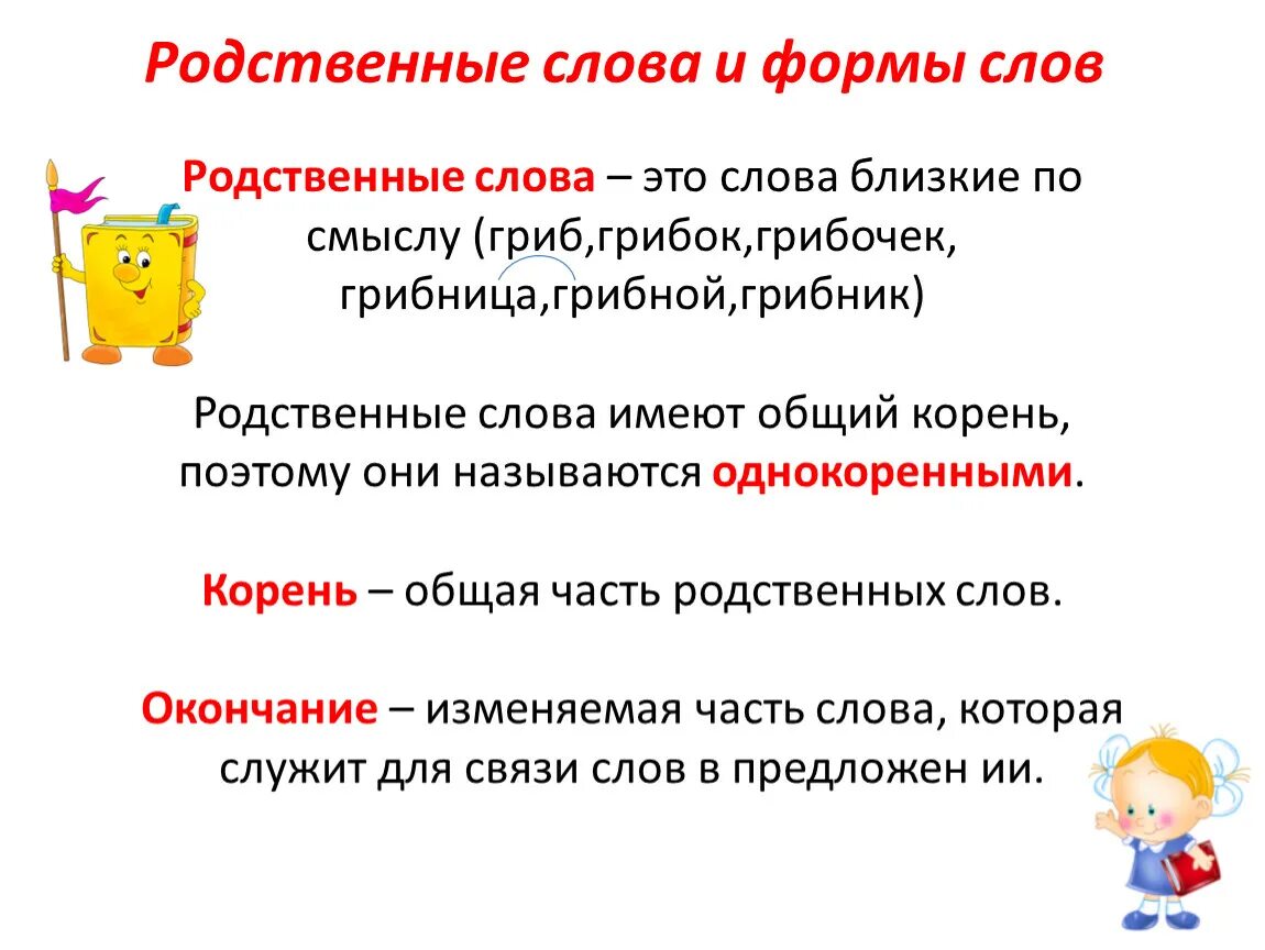 Какие существуют формы слова. Родственные слова. Однокоренные родственные слова. Что такоемродственные слова. Родственные слова правило.