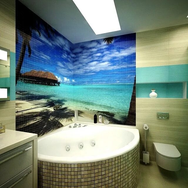 3д панели для ванной. Фотоплитка для ванной. Ванная комната в стиле моря. Фотопечать на плитке в ванной. Панно в ванную комнату.