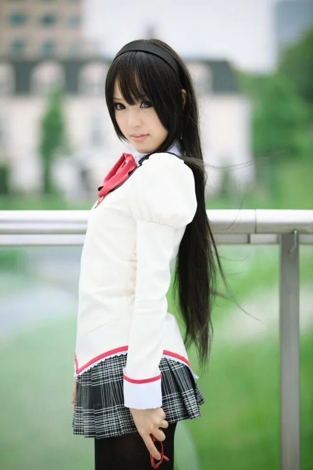 Косплей подростки. Akemi Homura Cosplay. Красивые японки. Японская девушка. Японки с черными волосами.