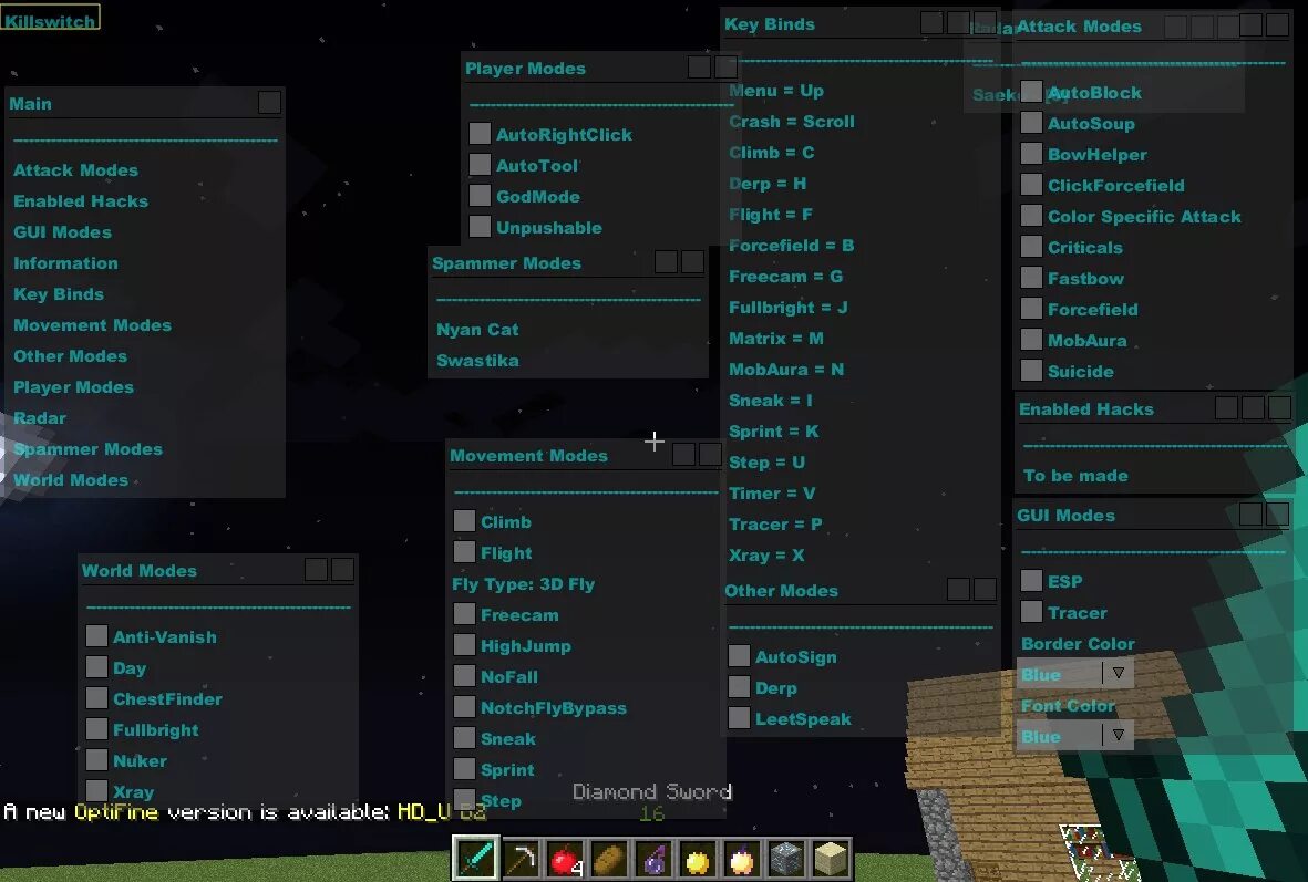Hacked mode. Minecraft hacked clients. hack mode. hack gui. world mode.