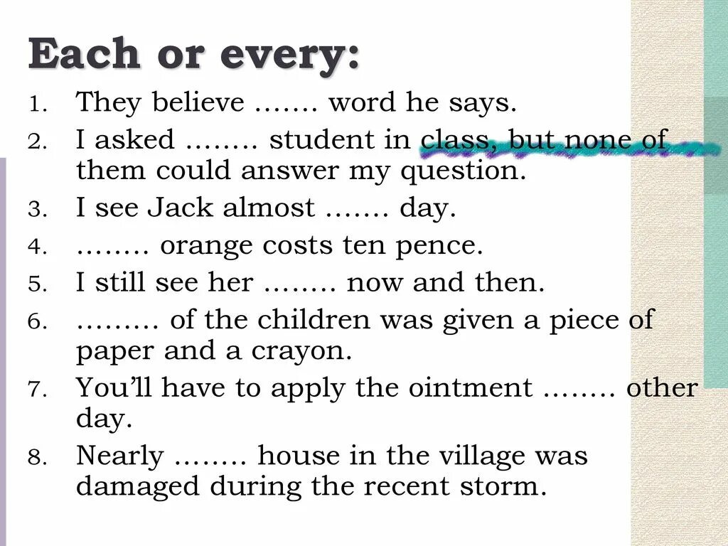 Различие each и every. Each every упражнения. All every each упражнения. Разница между every all each. Each предложение