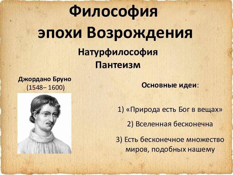 Идеи философии эпохи возрождения. Философы пантеисты эпохи Возрождения.