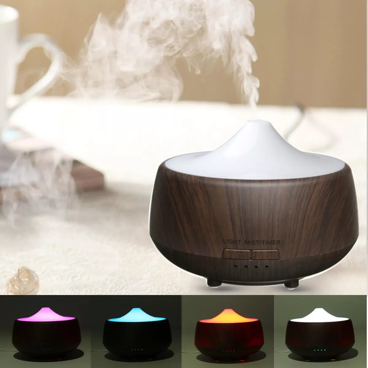 Увлажнитель Aroma Diffuser Dark Wood. Увлажнитель воздуха hdr1002 Black Wood. 550ml Aromatherapy Essential Oil Diffuser Wood Grain Remote Control Ultrasonic Air Humidifier with 7 Colors Light. Mini atomization Humidifier Dark Brown.